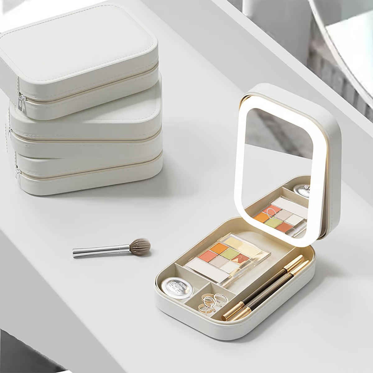 LED Makeup Organizer Box with Mirror & Lights